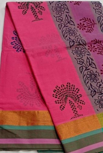 PL Salem Sarees Hand Block Printed Saree